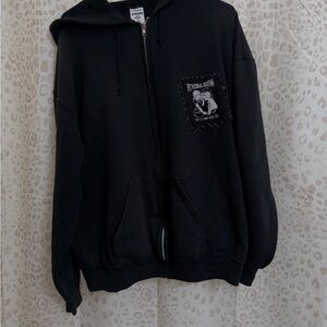Black Full-Zip Hoodie with Graphic patch Chest Pocket